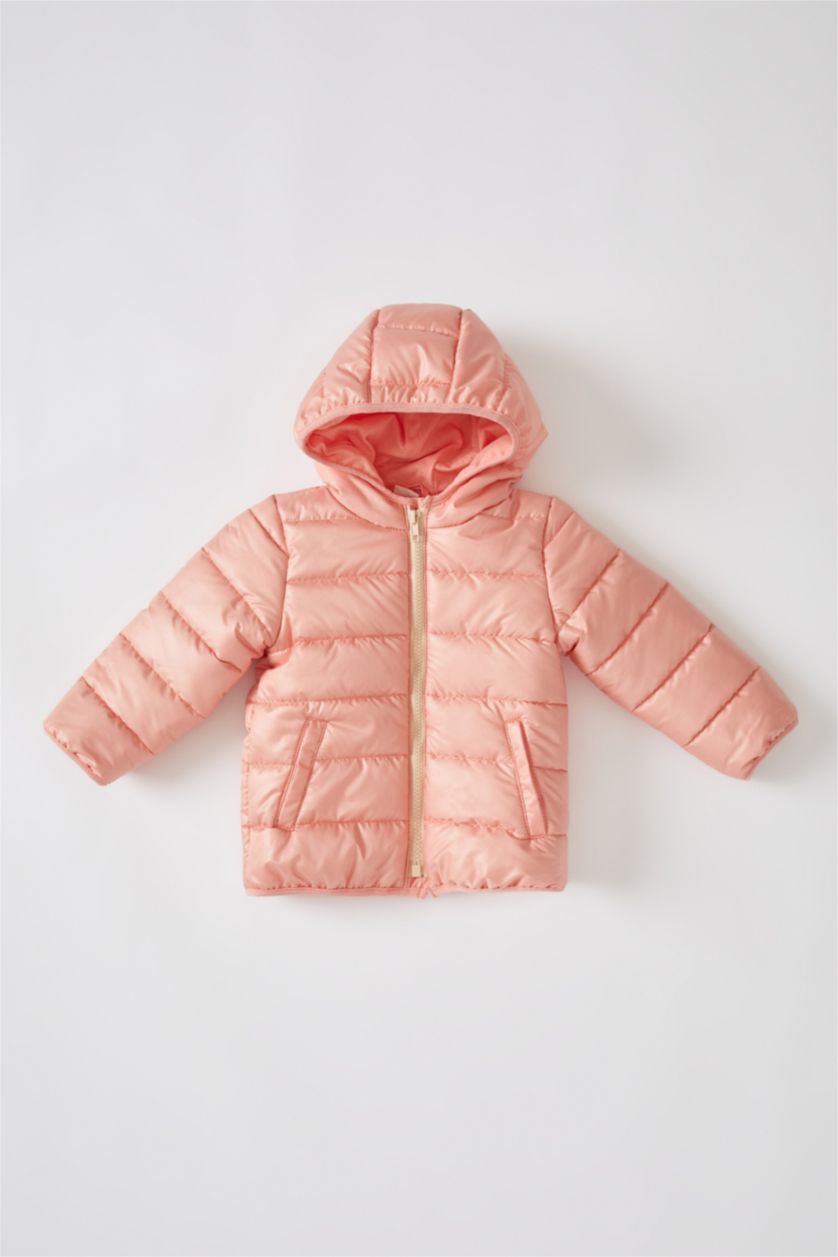 BABY GIRL Salmon Baby Girl Water Repellent Hooded Inflatable Long Coat
