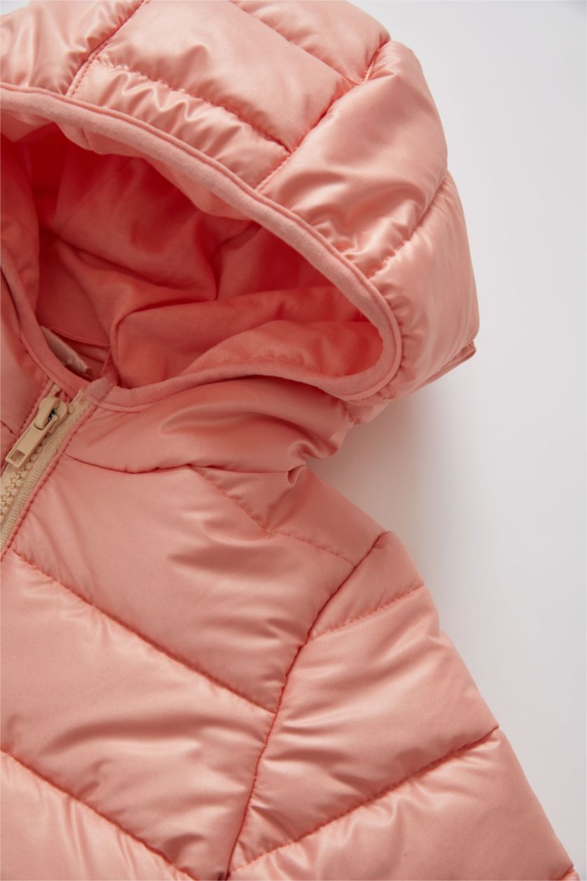 BABY GIRL Salmon Baby Girl Water Repellent Hooded Inflatable Long Coat