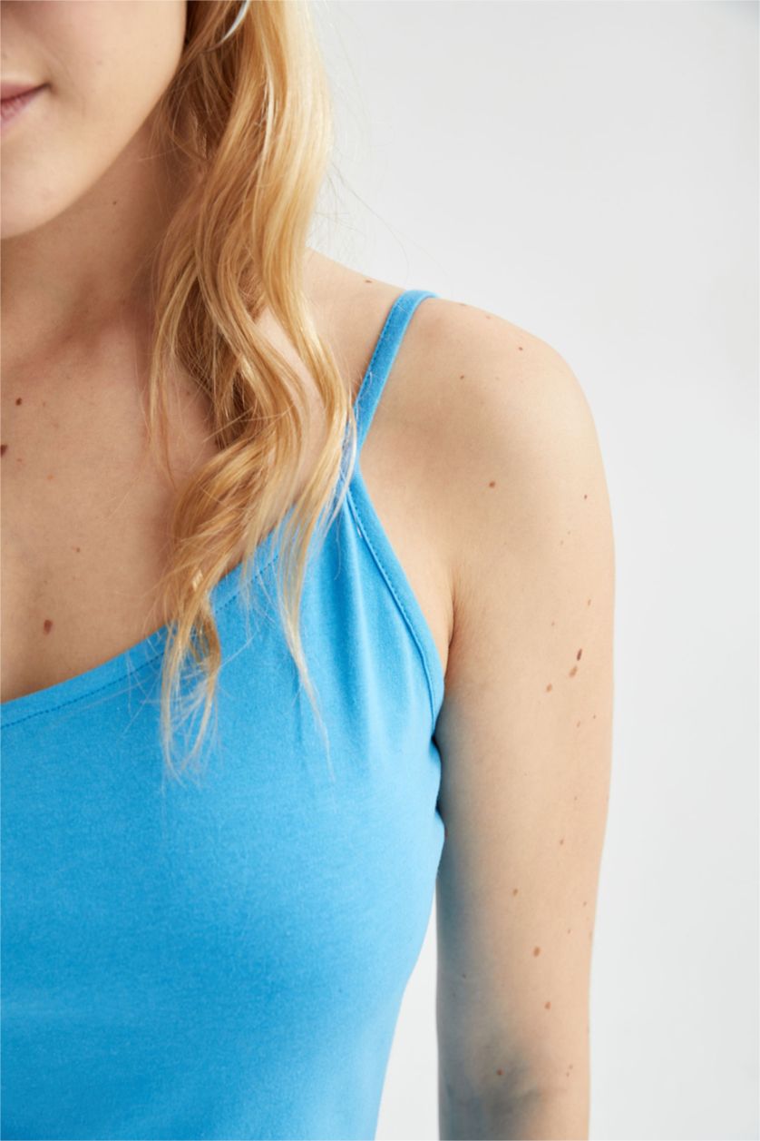 FEMME Bleu Mini robe d'été ajustée à bretelles et encolure en V