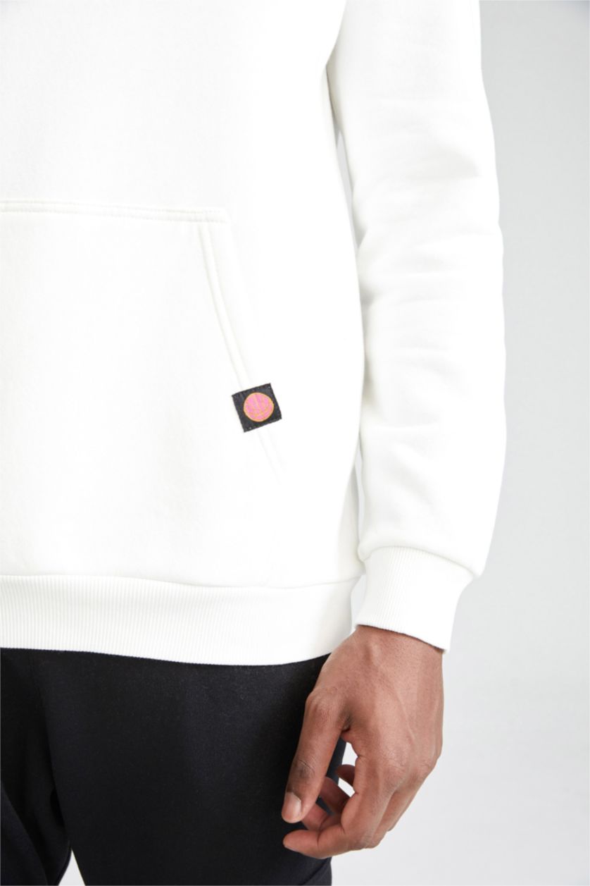 MAN Ecru Defacto Fit Regular Fit Hoodie Printed Sweatshirt