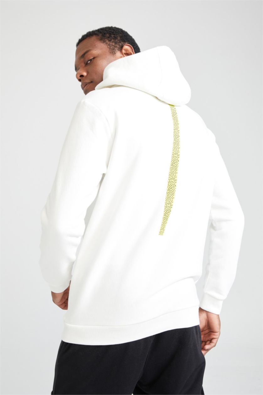 MAN Ecru Defacto Fit Regular Fit Hoodie Printed Sweatshirt