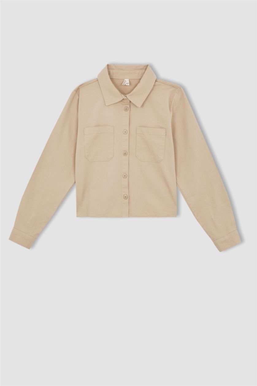 بنات بيج قميص جبردين قصير الأكمام للفتيات