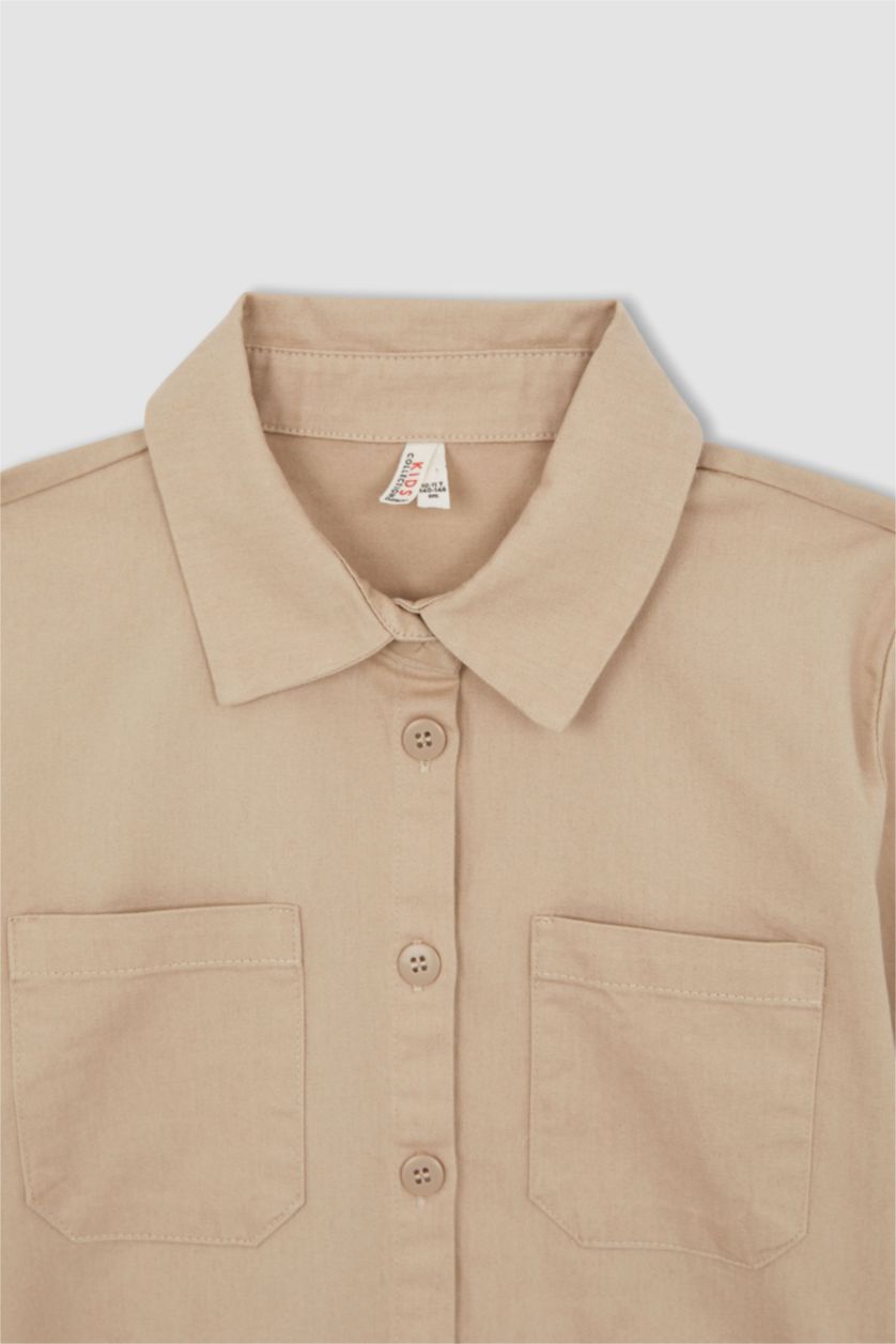 بنات بيج قميص جبردين قصير الأكمام للفتيات