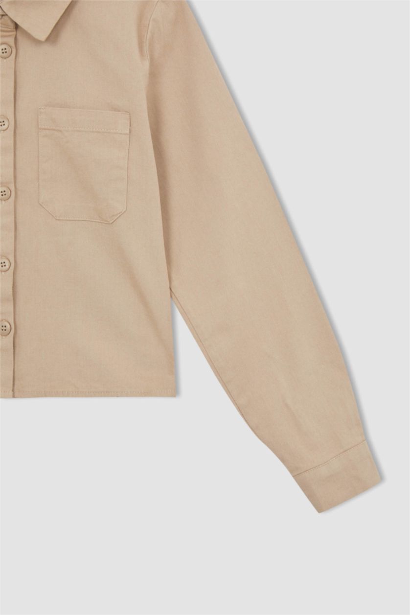 بنات بيج قميص جبردين قصير الأكمام للفتيات