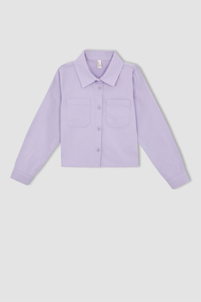 FILLES Violet Chemise courte en gabardine à manches longues pour fille