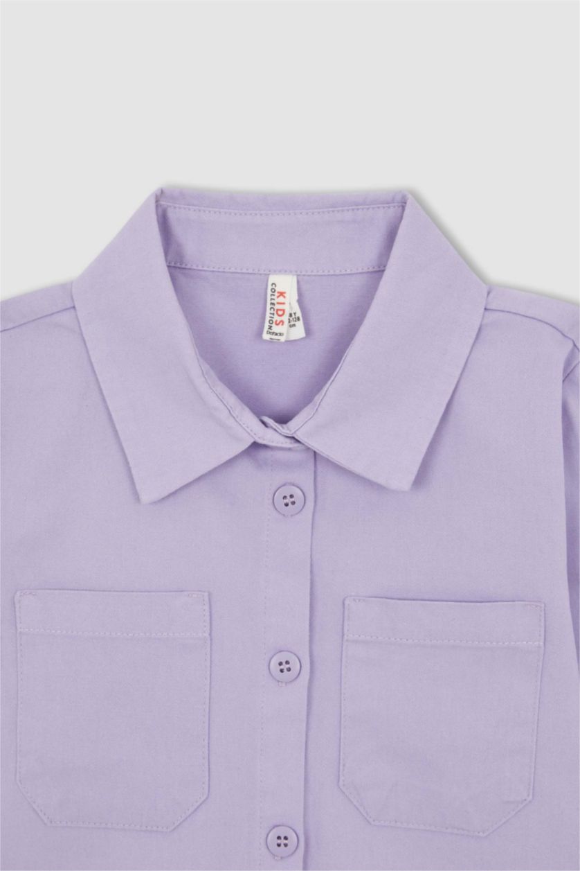 FILLES Violet Chemise courte en gabardine à manches longues pour fille