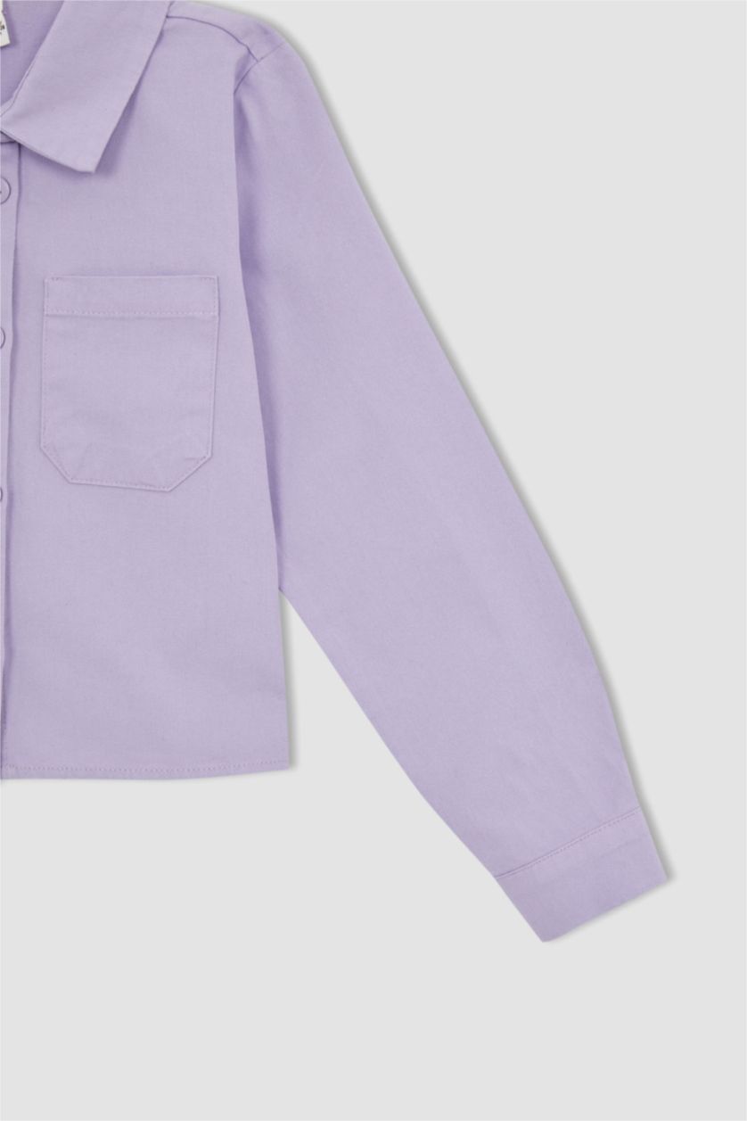 FILLES Violet Chemise courte en gabardine à manches longues pour fille