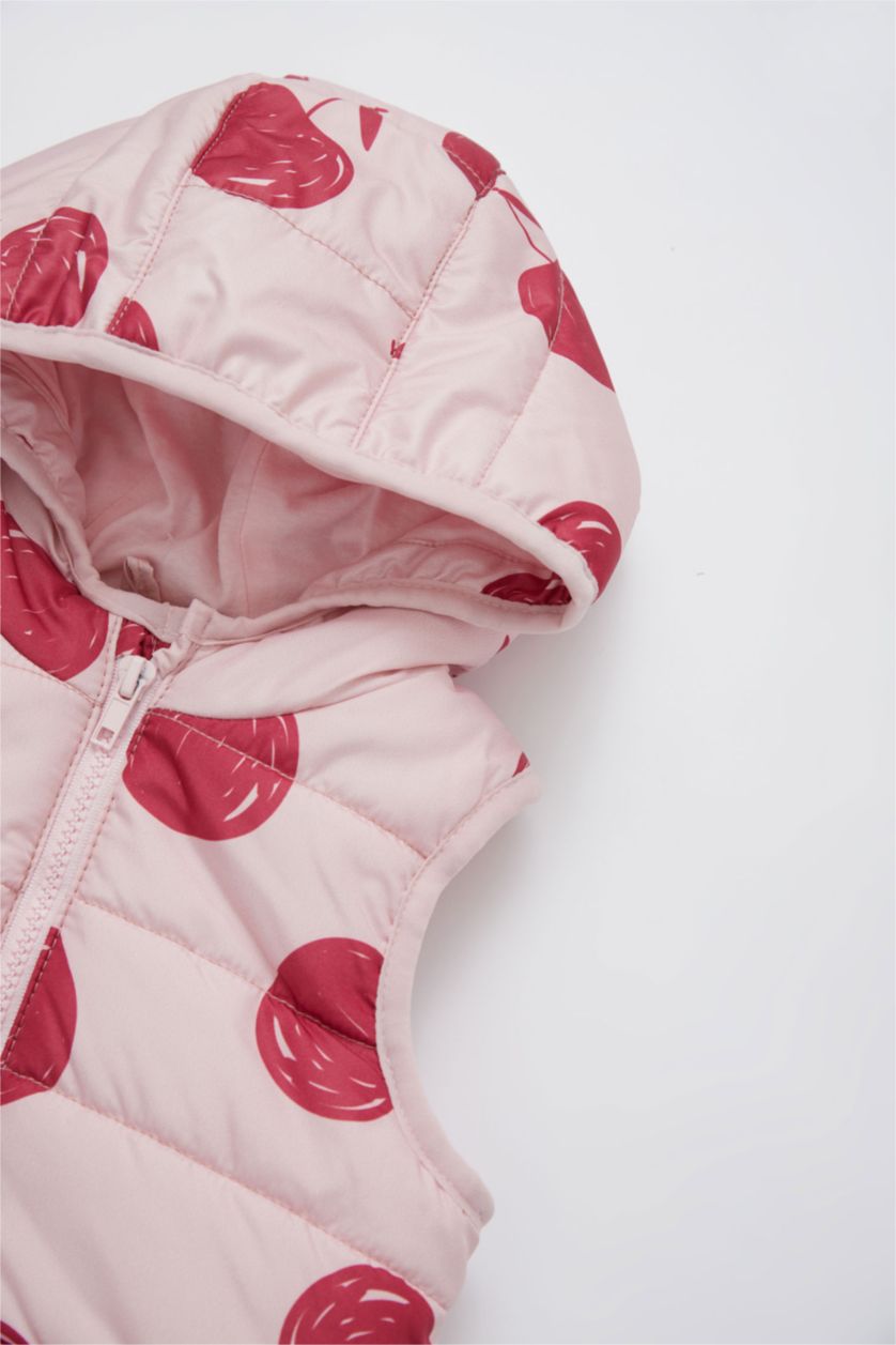 BABY GIRL Light Pink Baby Girl Patterned Hooded Cotton Lined Puffer Vest