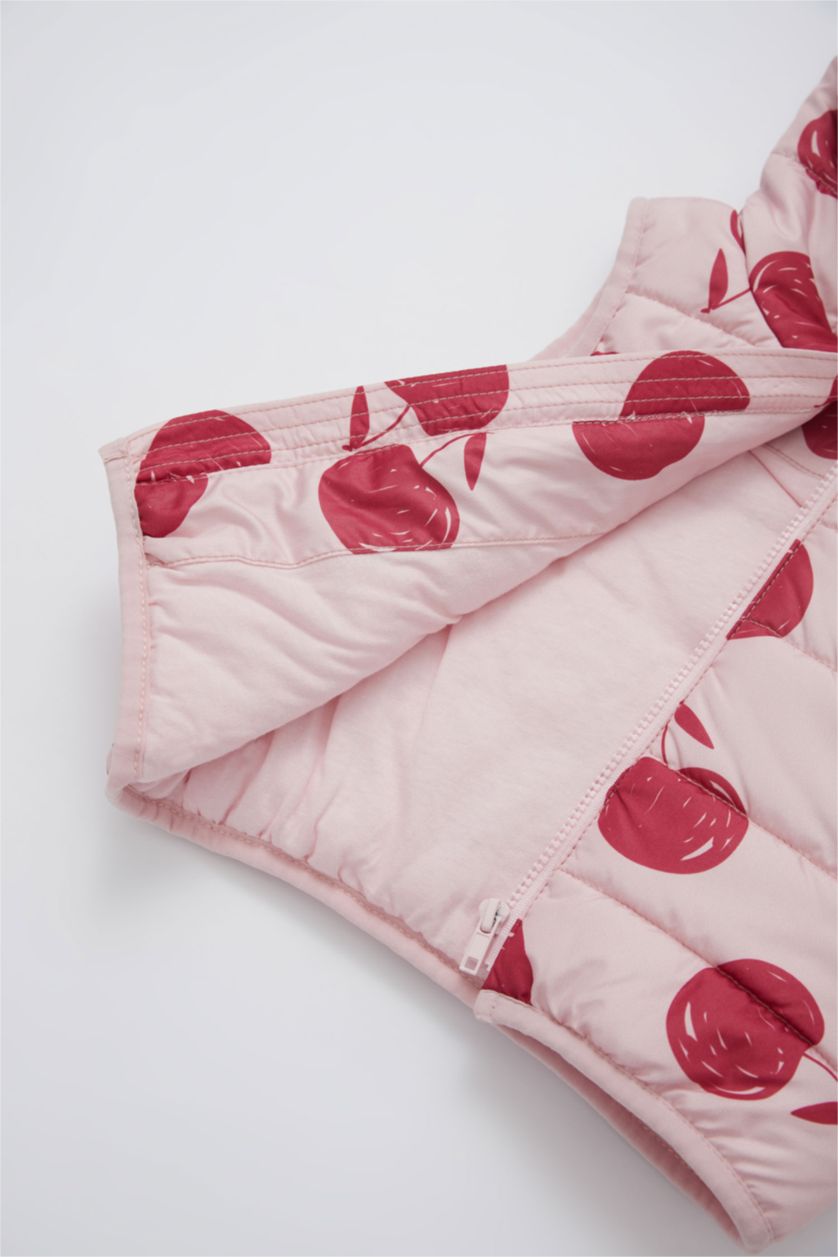 BABY GIRL Light Pink Baby Girl Patterned Hooded Cotton Lined Puffer Vest