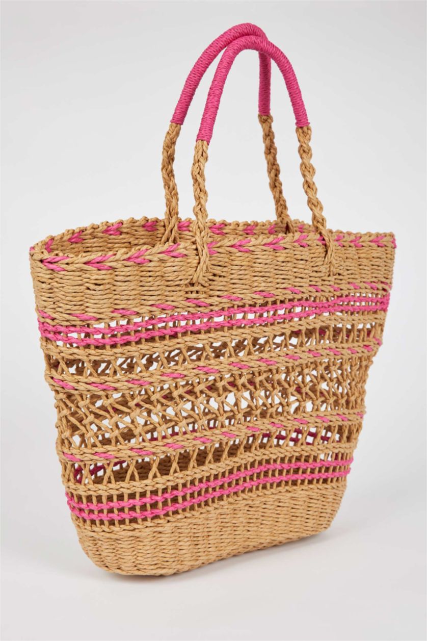 FEMME Rose Sac à Bandoulière en Paille pour Femme