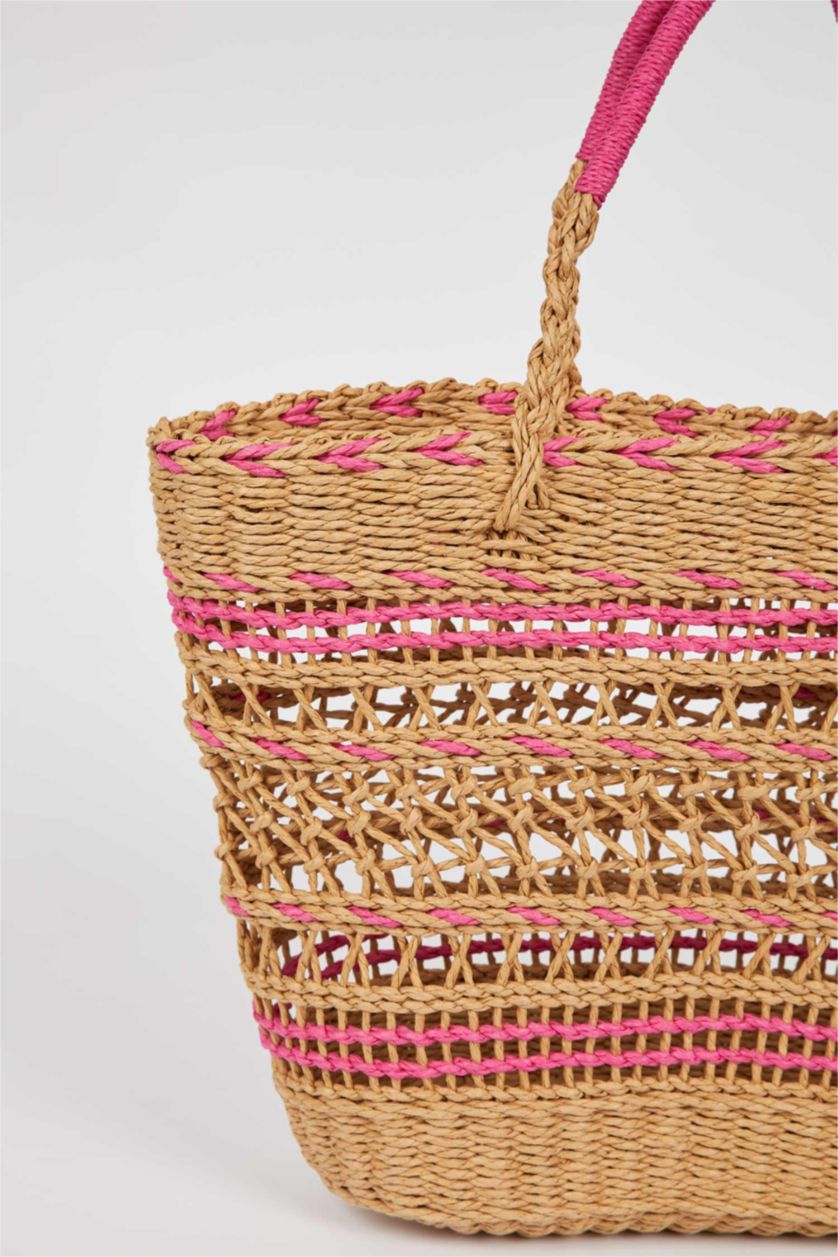 FEMME Rose Sac à Bandoulière en Paille pour Femme