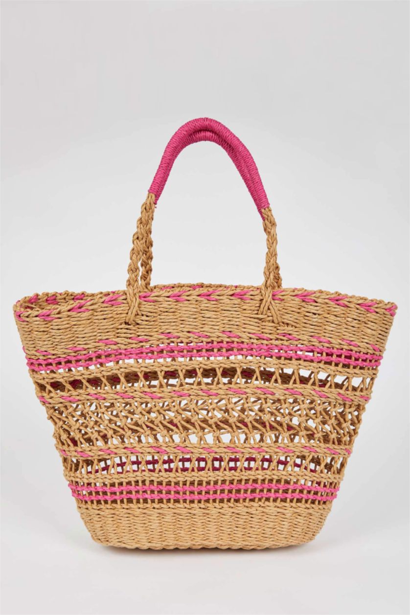 FEMME Rose Sac à Bandoulière en Paille pour Femme