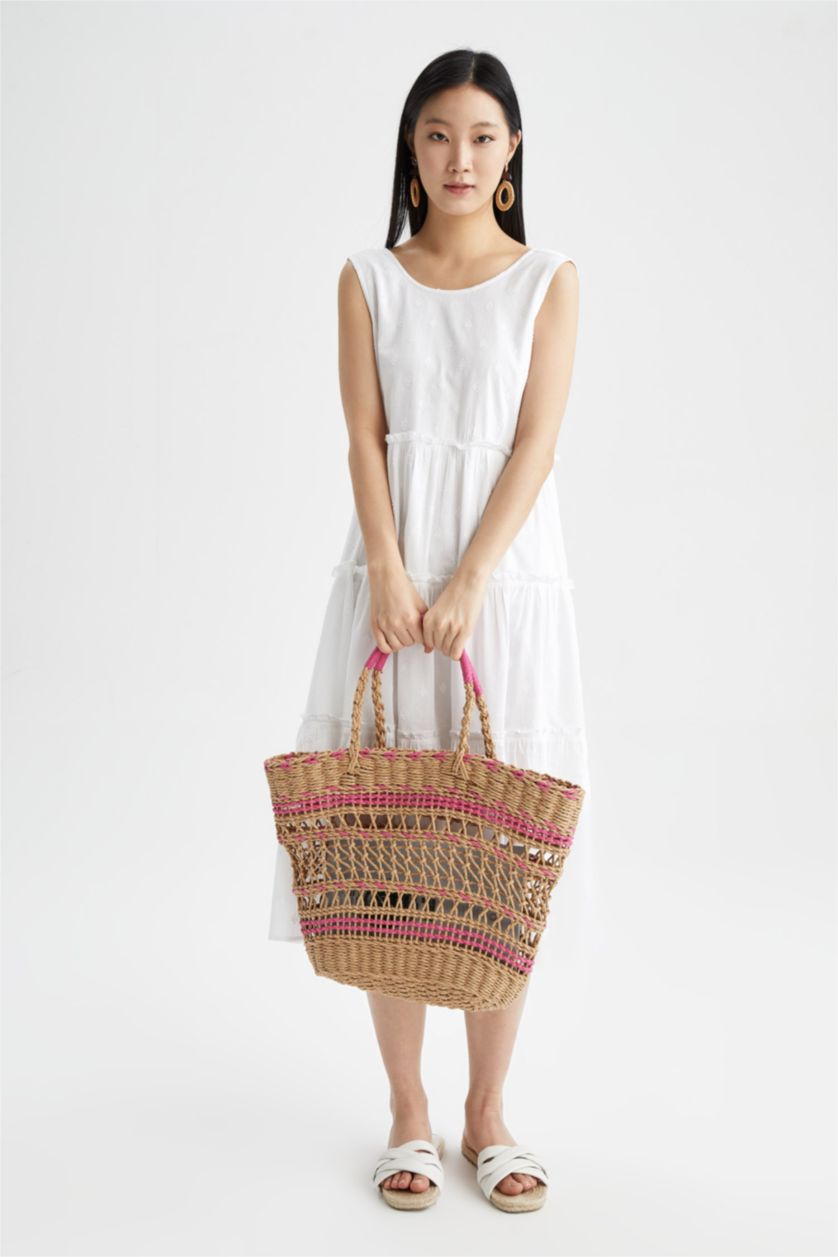 FEMME Rose Sac à Bandoulière en Paille pour Femme