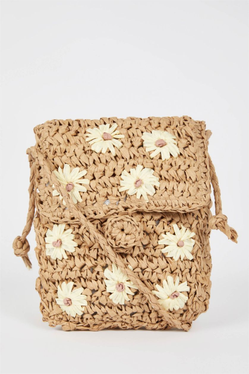 نساء اللون الرملي شنطة كروس نسائي كبيرة من القش