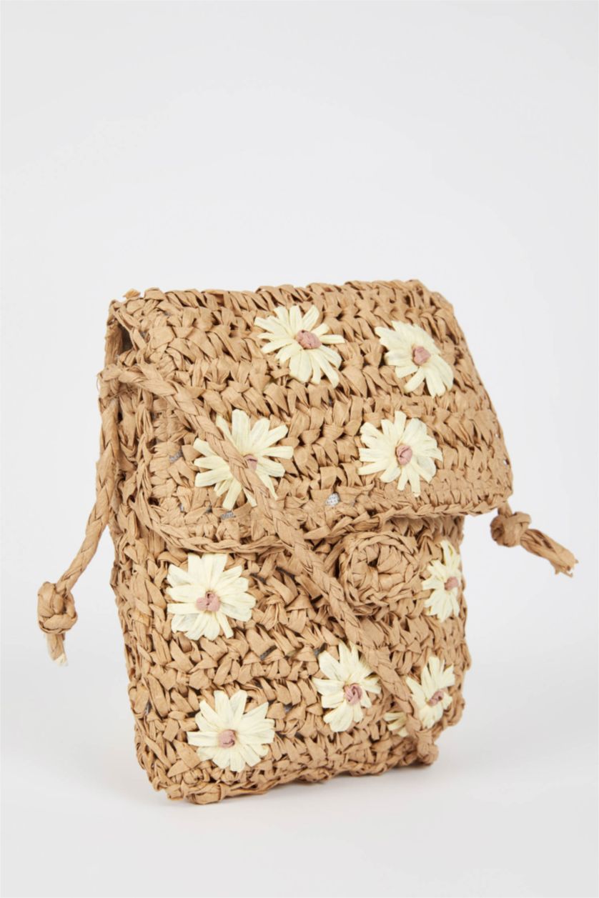 نساء اللون الرملي شنطة كروس نسائي كبيرة من القش