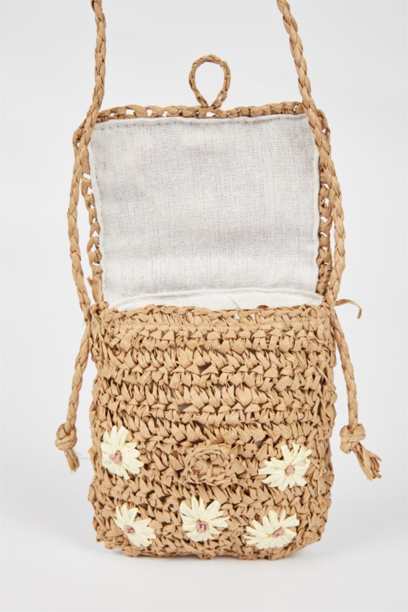 نساء اللون الرملي شنطة كروس نسائي كبيرة من القش