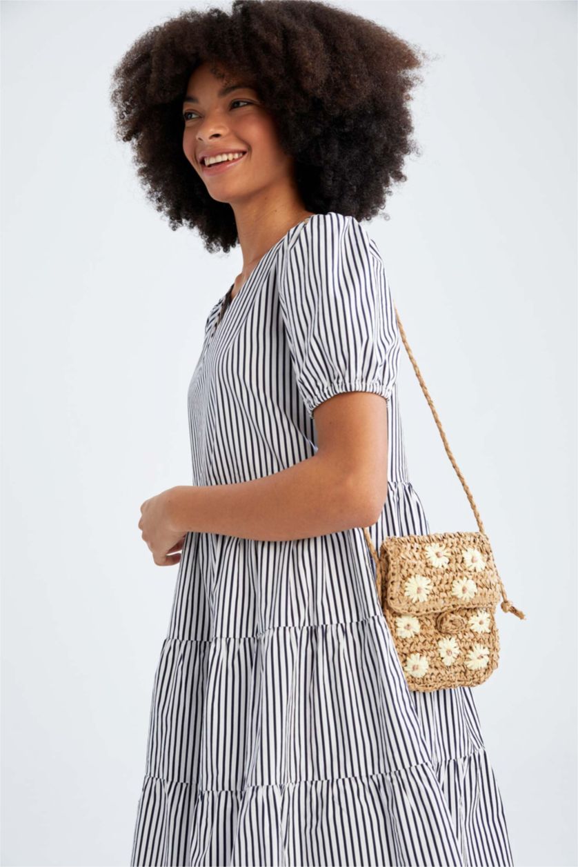 نساء اللون الرملي شنطة كروس نسائي كبيرة من القش