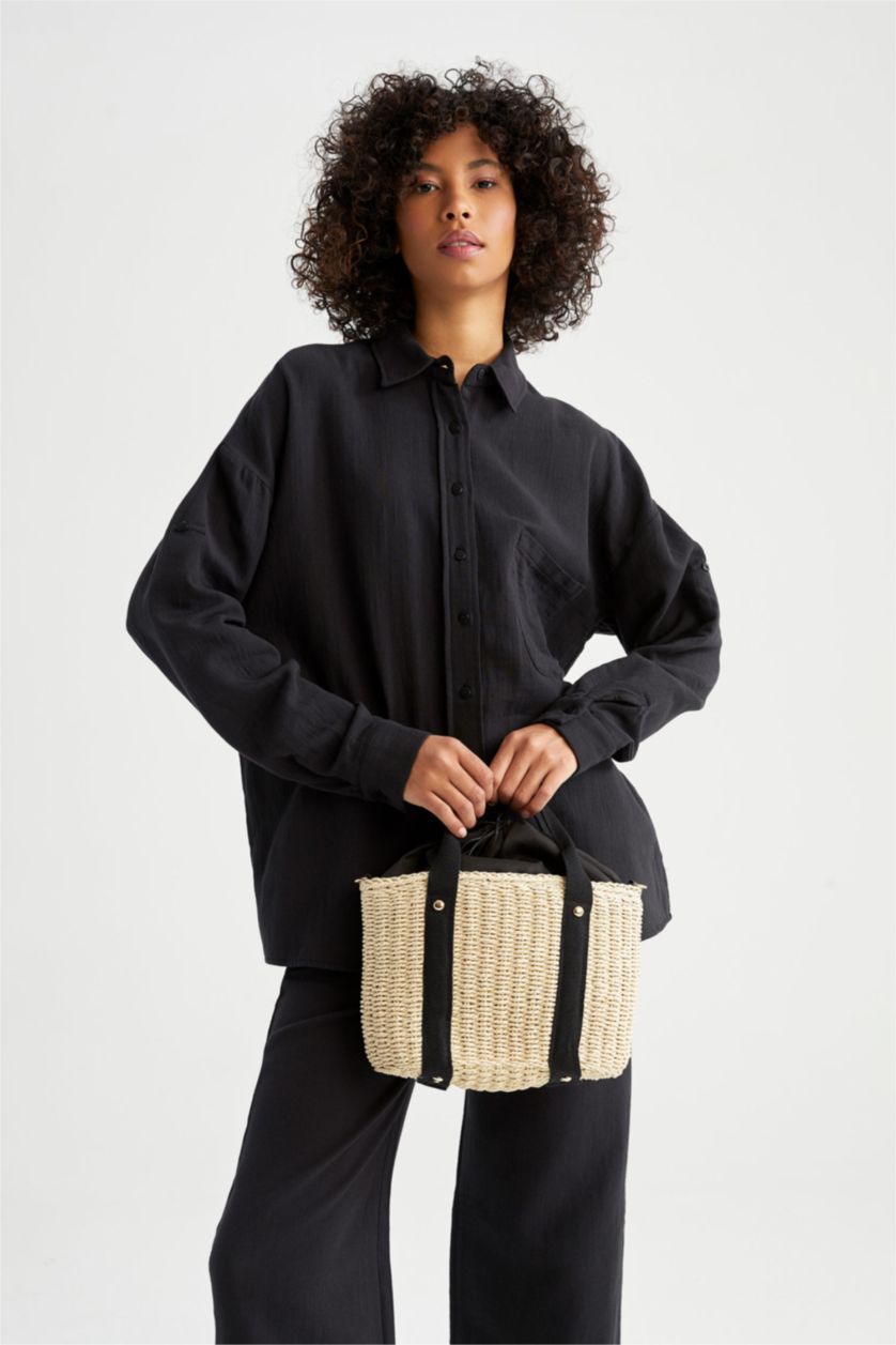 Kadın Kum Kadın Büyük Hasır Çapraz Çanta