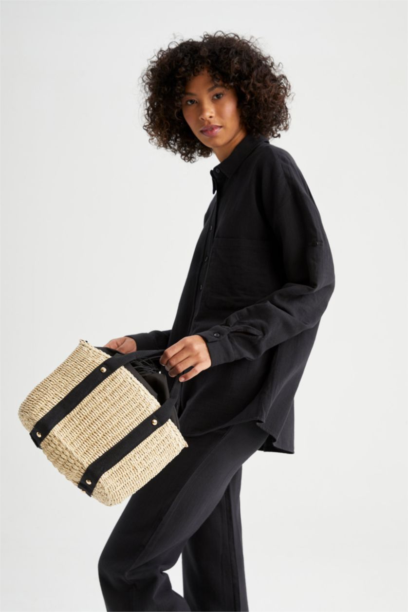 Kadın Kum Kadın Büyük Hasır Çapraz Çanta