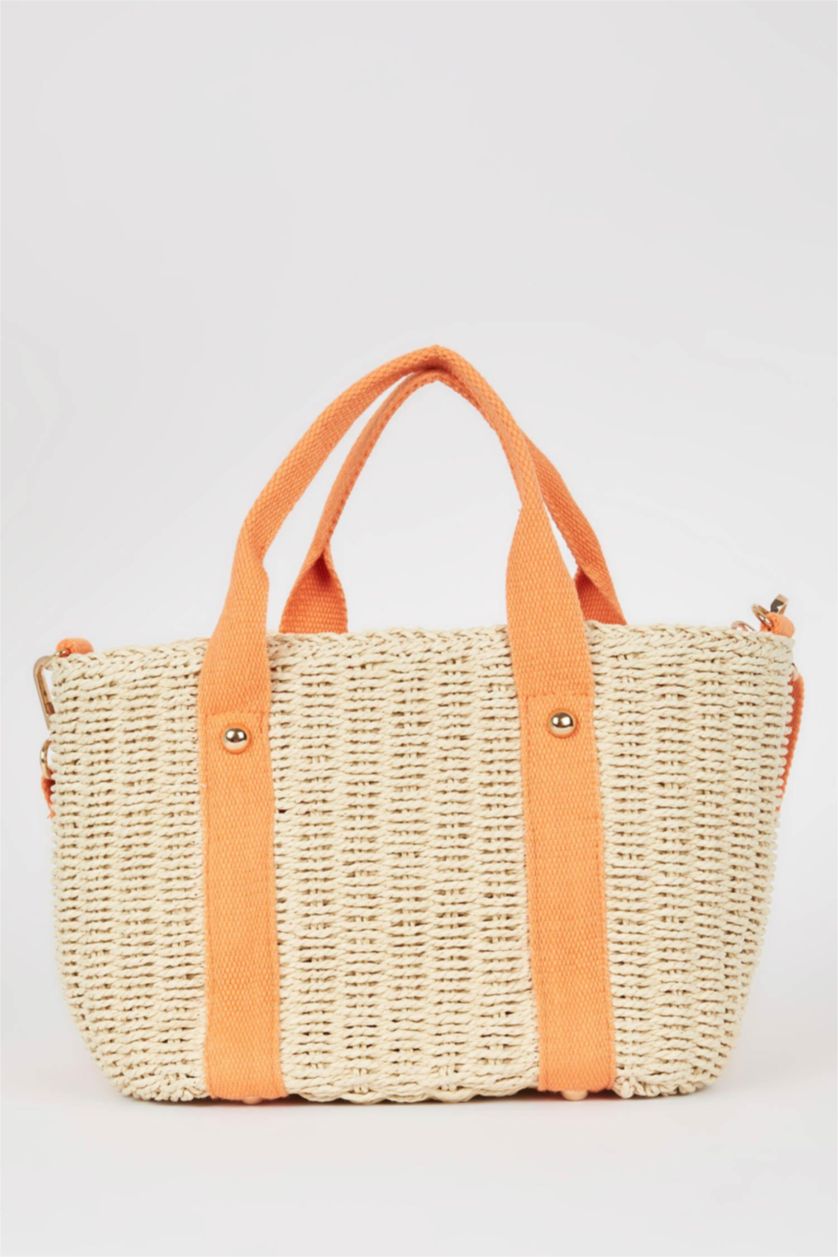 Kadın Turuncu Kadın Büyük Hasır Çapraz Çanta