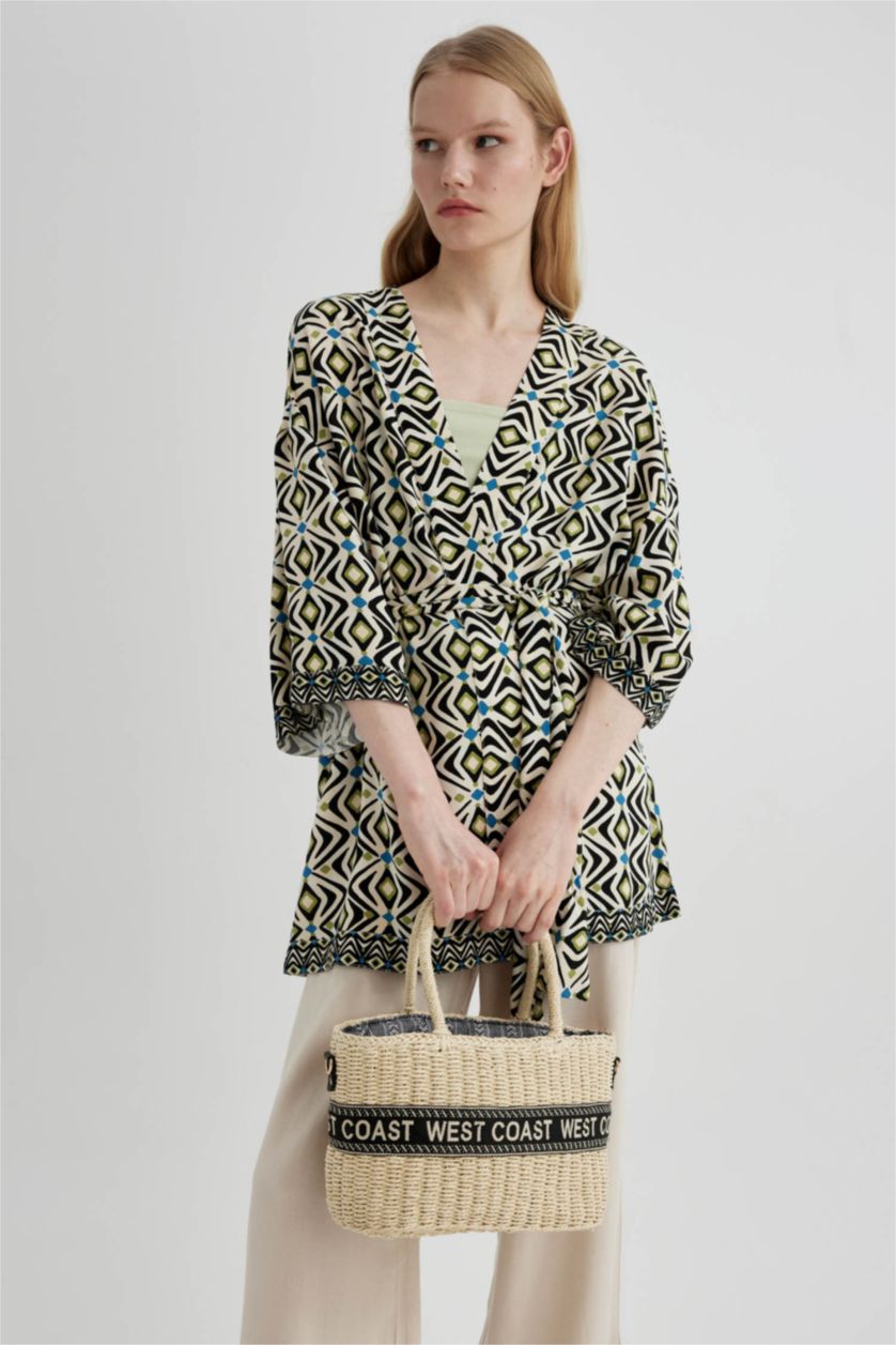 Kadın Açık Kum Kadın Uzun Askılı Hasır Çapraz Çanta