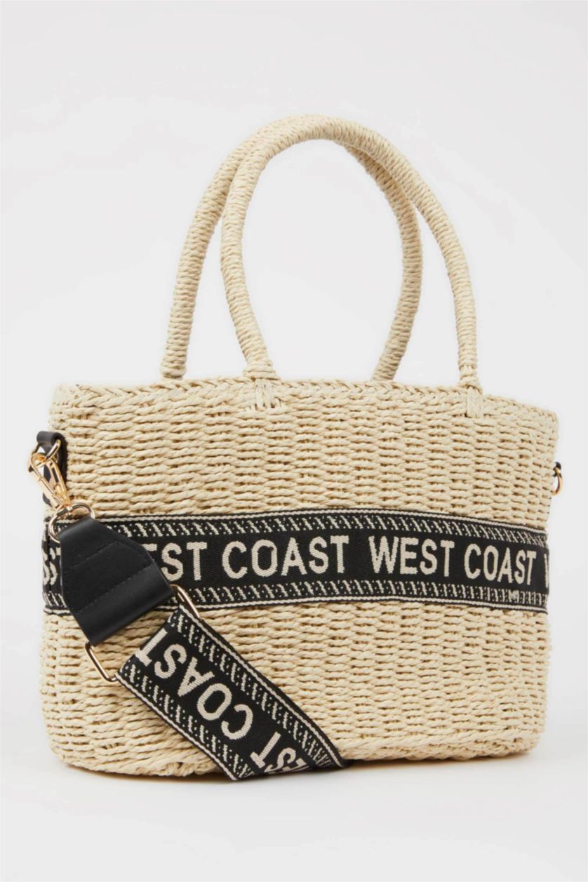 Kadın Açık Kum Kadın Uzun Askılı Hasır Çapraz Çanta