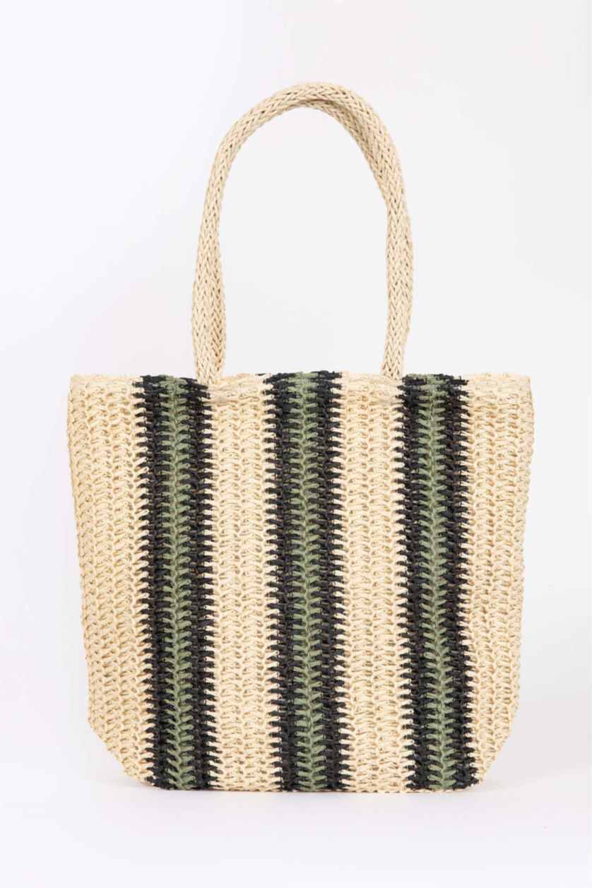 Kadın Yeşil Kadın Büyük Hasır Omuz Çantası