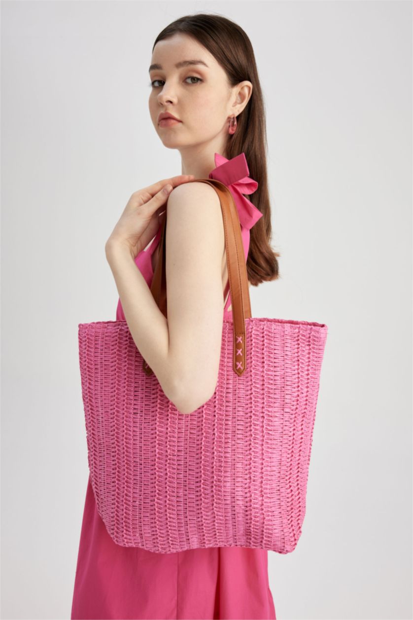 Kadın Pembe Hasır Çapraz Çanta