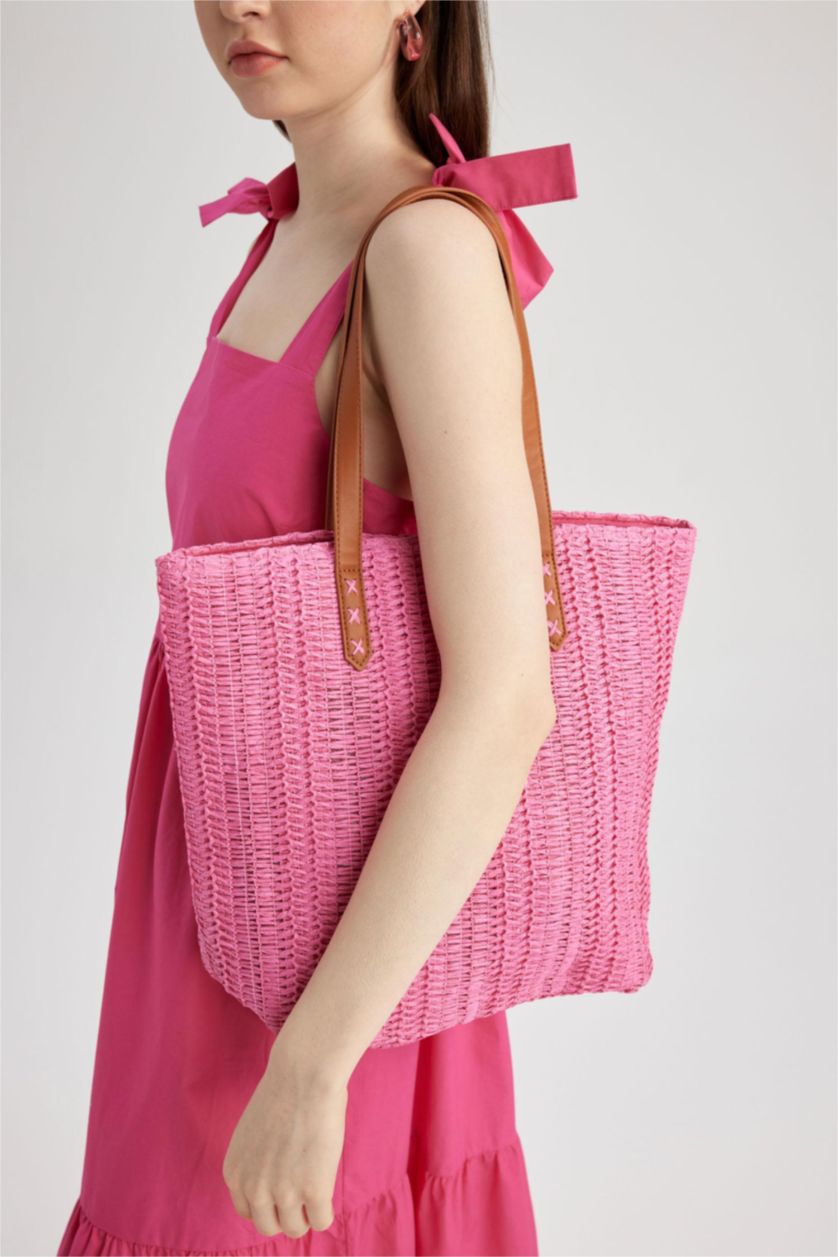 Kadın Pembe Hasır Çapraz Çanta