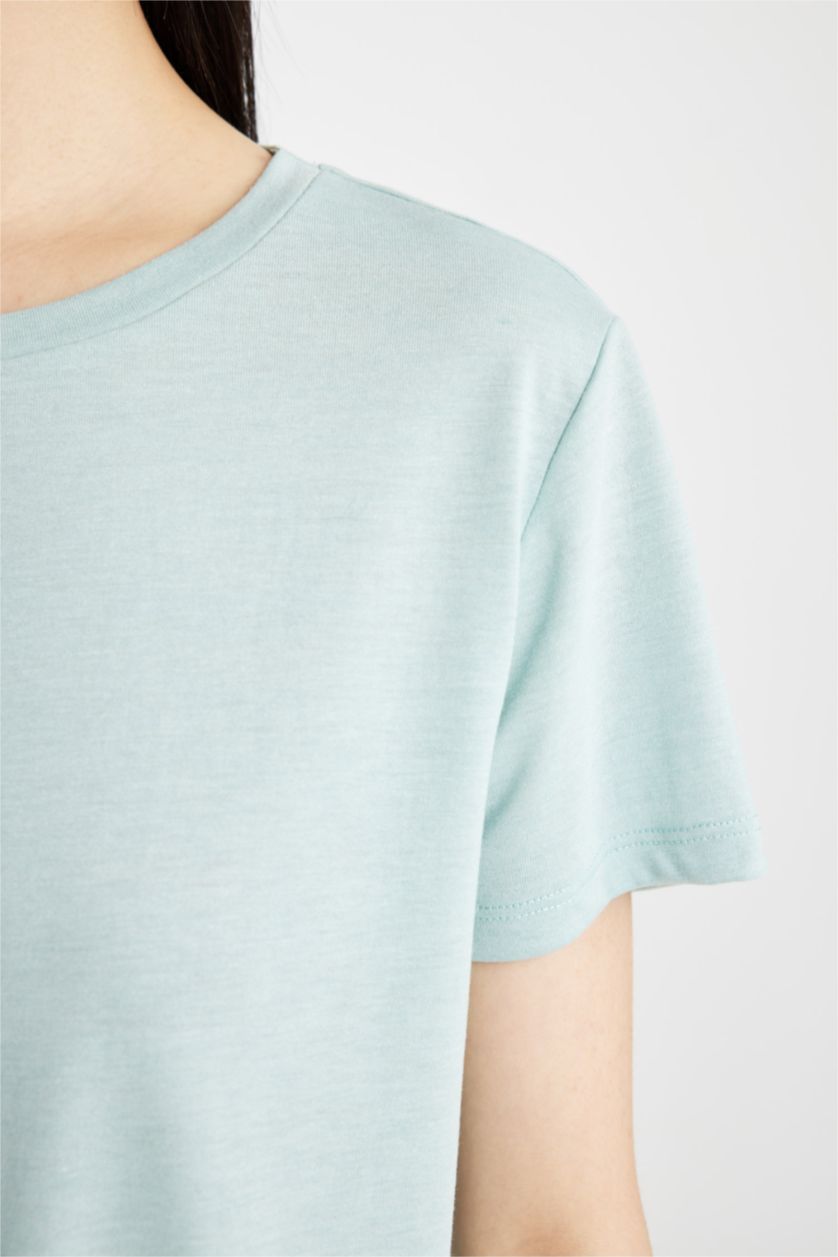 نساء نعناع تيشيرت نص ردن بياخة مستديرة وقصة عادية