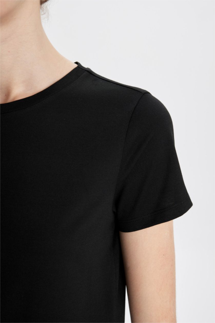 Women Black Regular Fit Short Sleeve T-Shirt