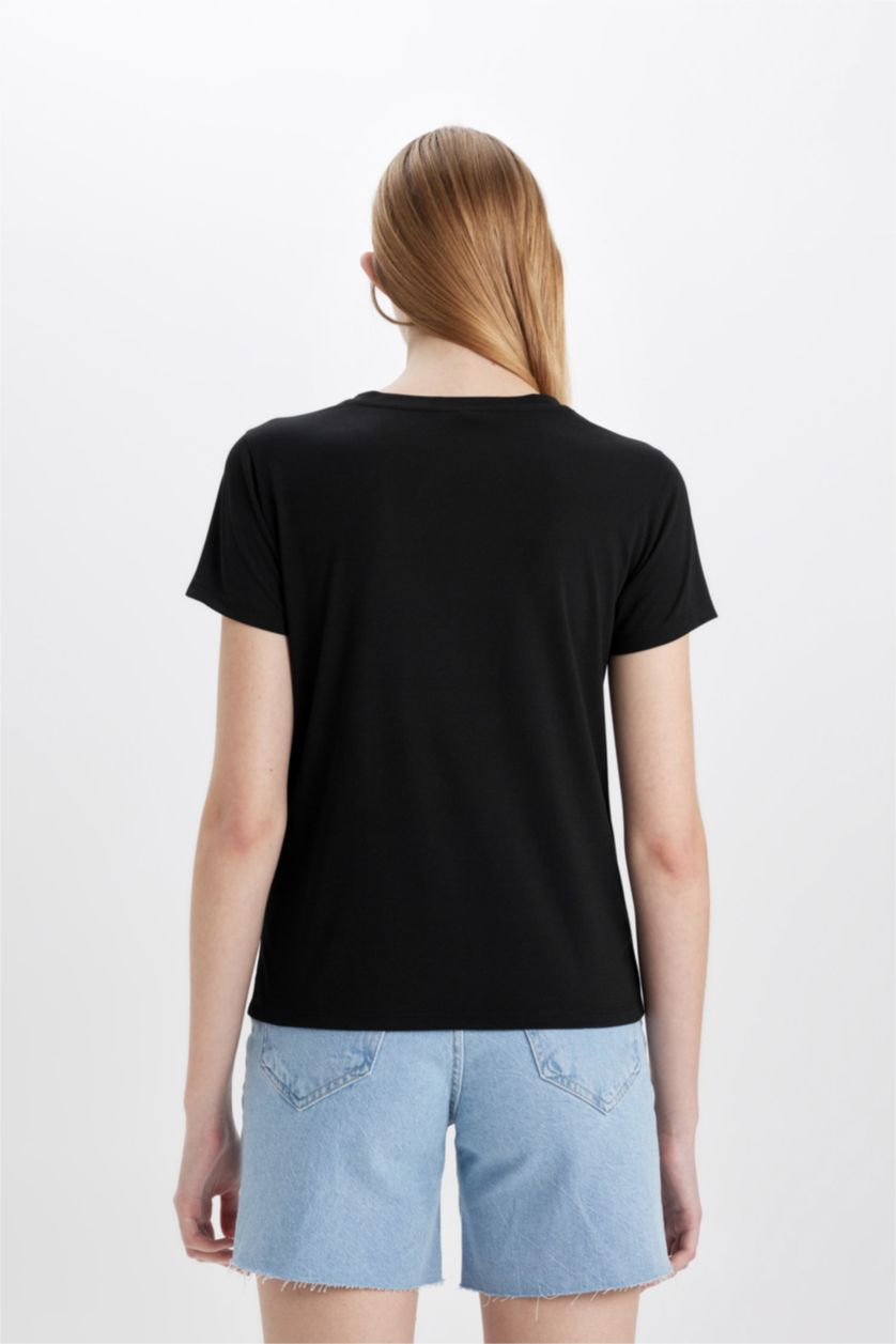 Women Black Regular Fit Short Sleeve T-Shirt