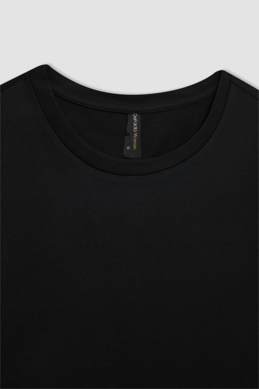 Women Black Regular Fit Short Sleeve T-Shirt