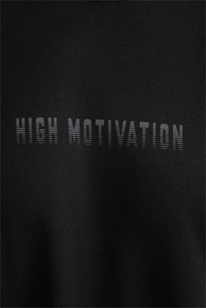 MAN Black Defacto Fit Standard Fit Crew Neck Printed Sports T-Shirt