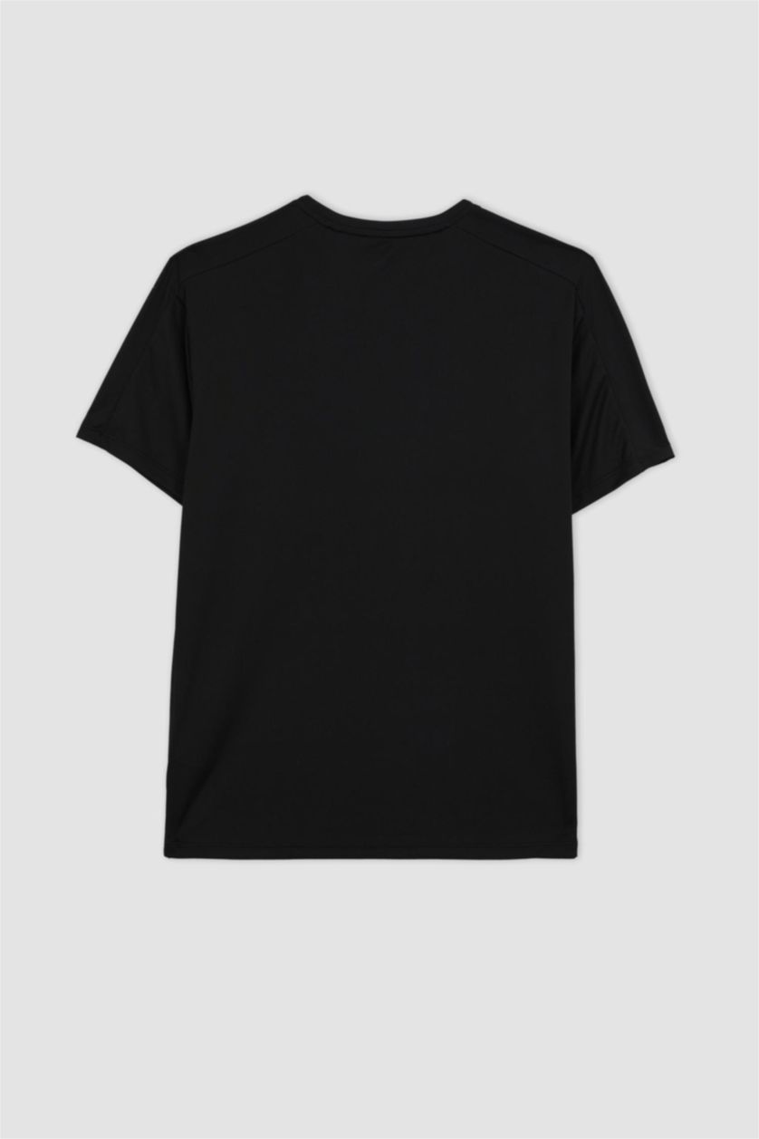 MAN Black Defacto Fit Standard Fit Crew Neck Printed Sports T-Shirt