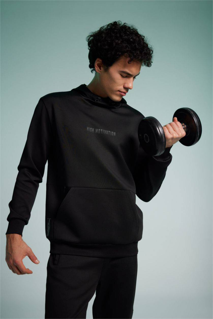 HOMME Noir Defacto Fit Sweat-Shirt À Capuche Coupe Standard Sportsman