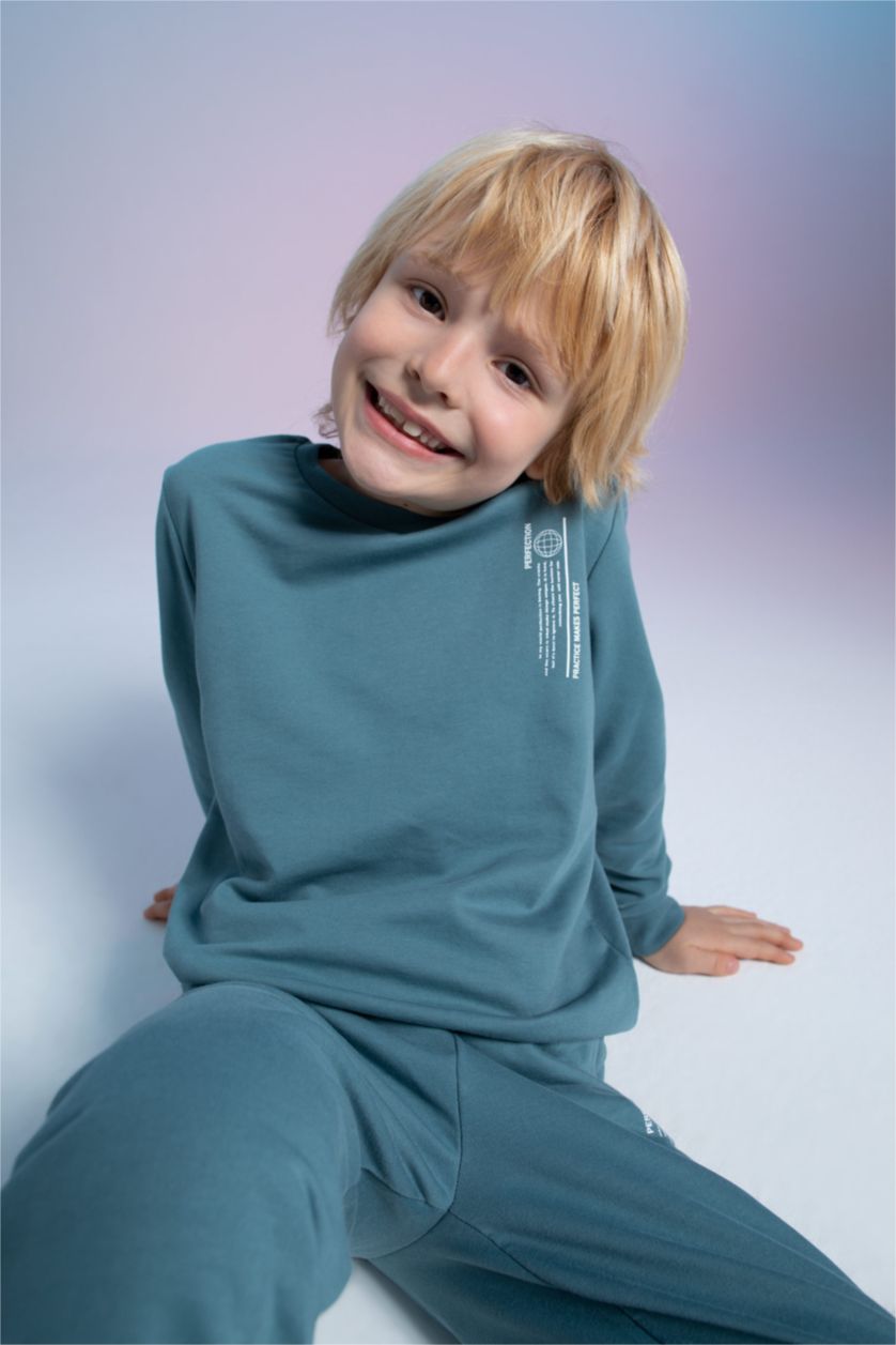 GARÇONS Vert Costume 2 pièces imprimé à slogan et col ras du cou pour garçon