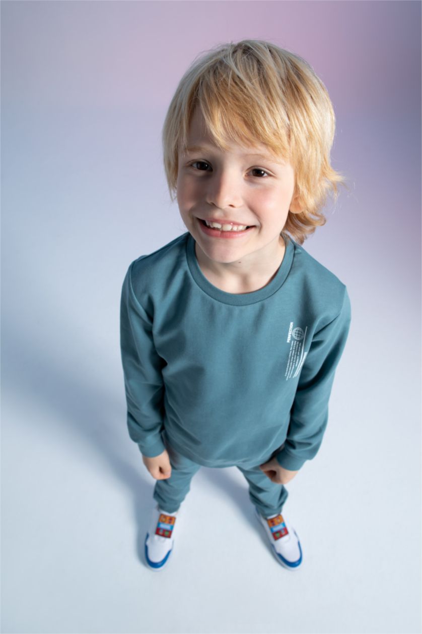 GARÇONS Vert Costume 2 pièces imprimé à slogan et col ras du cou pour garçon