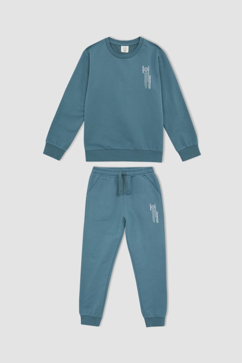 GARÇONS Vert Costume 2 pièces imprimé à slogan et col ras du cou pour garçon