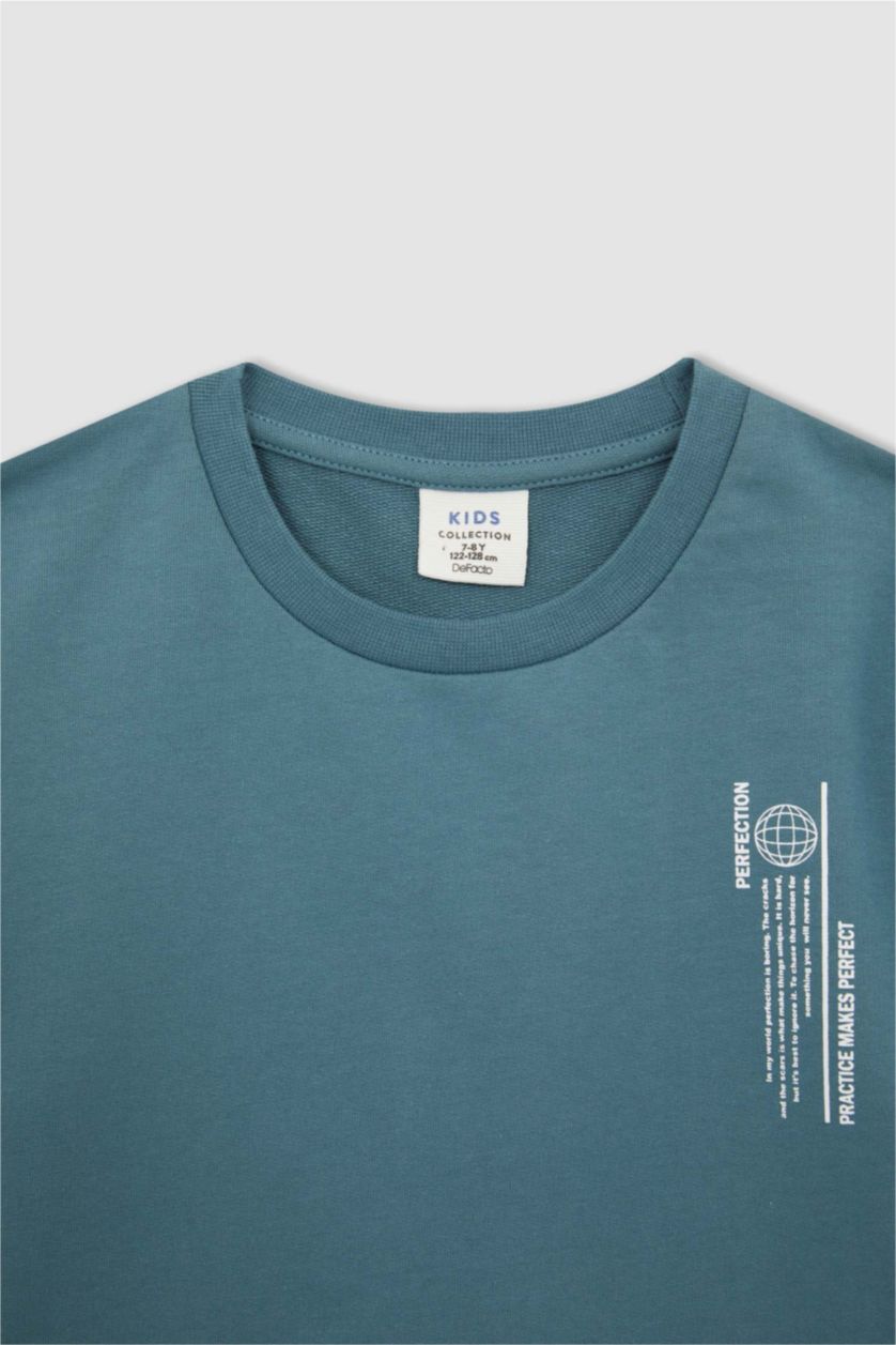 GARÇONS Vert Costume 2 pièces imprimé à slogan et col ras du cou pour garçon