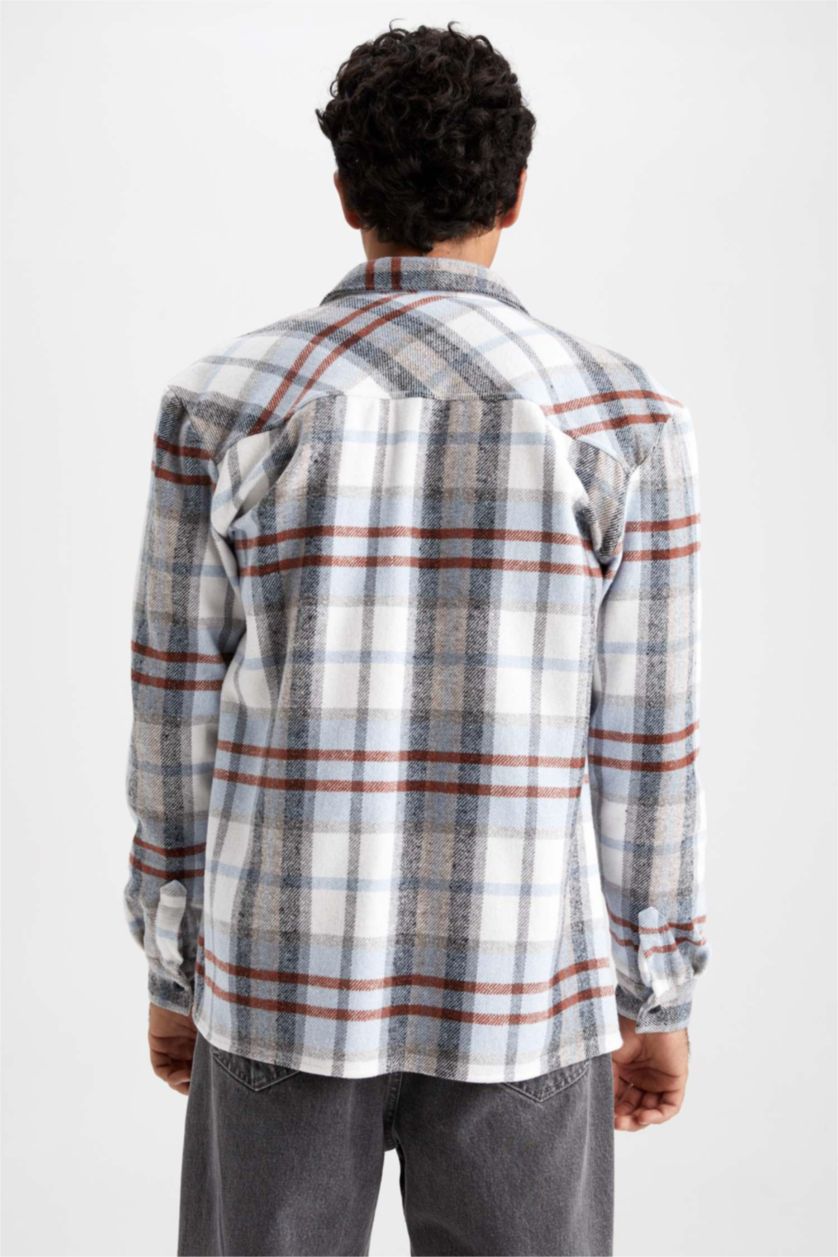 Чоловічий Світло синій Сорочка з довгим рукавом стандартного крою у клітку Woodcutter для чоловіків