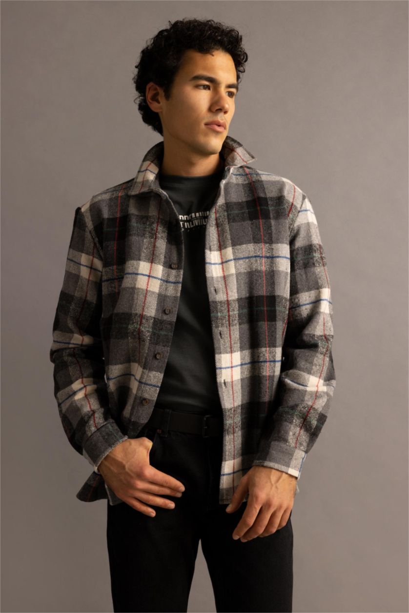 MAN Black Regular Fit Long Sleeve Check Print Shacket