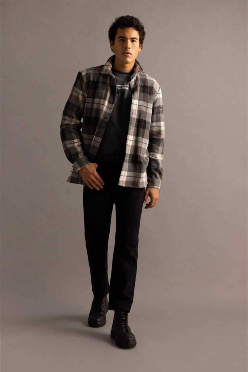 MAN Black Regular Fit Long Sleeve Check Print Shacket