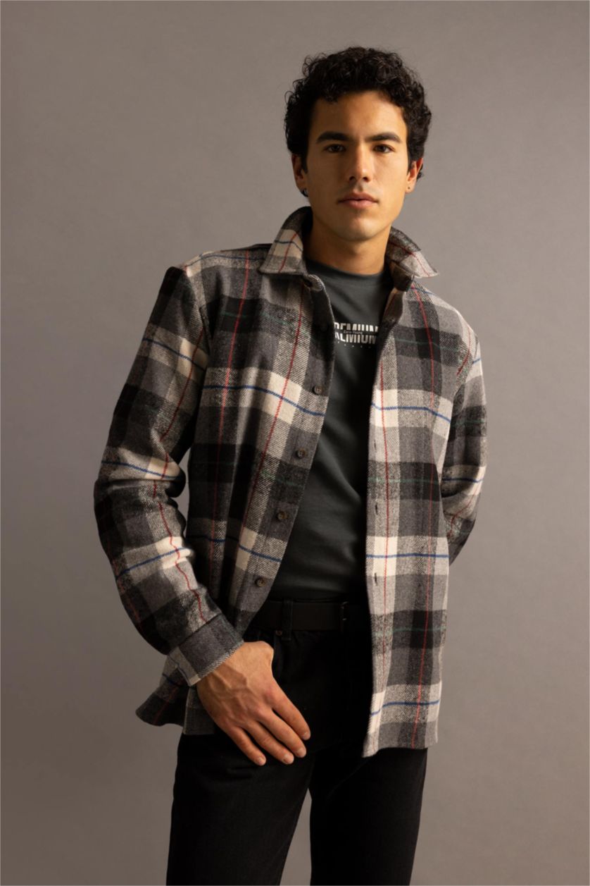 MAN Black Regular Fit Long Sleeve Check Print Shacket