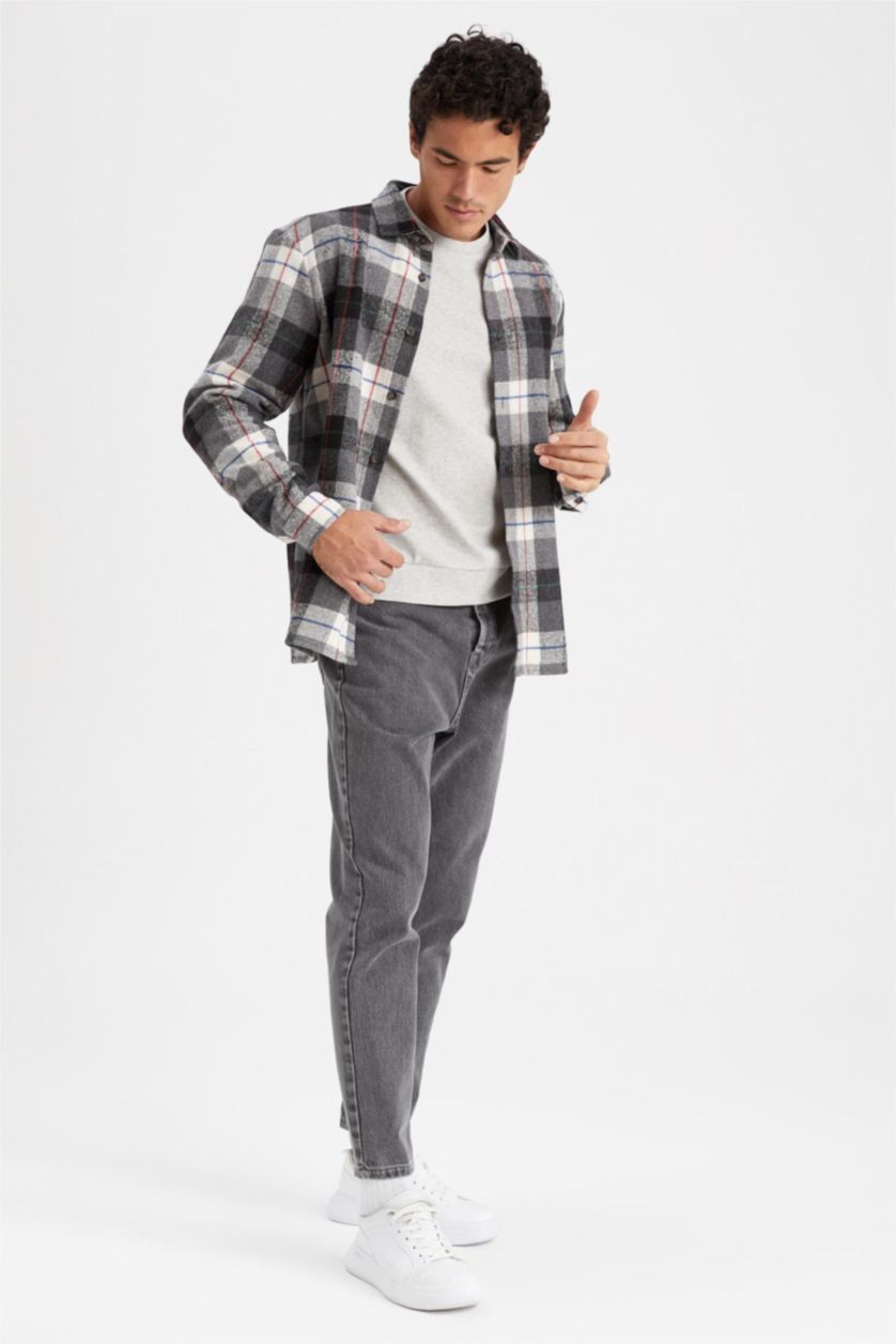 MAN Black Regular Fit Long Sleeve Check Print Shacket