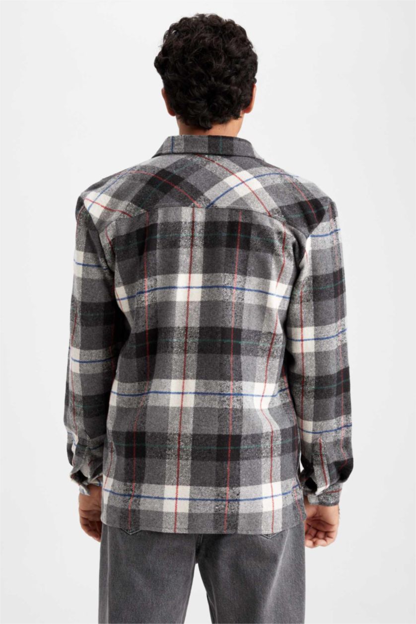 MAN Black Regular Fit Long Sleeve Check Print Shacket