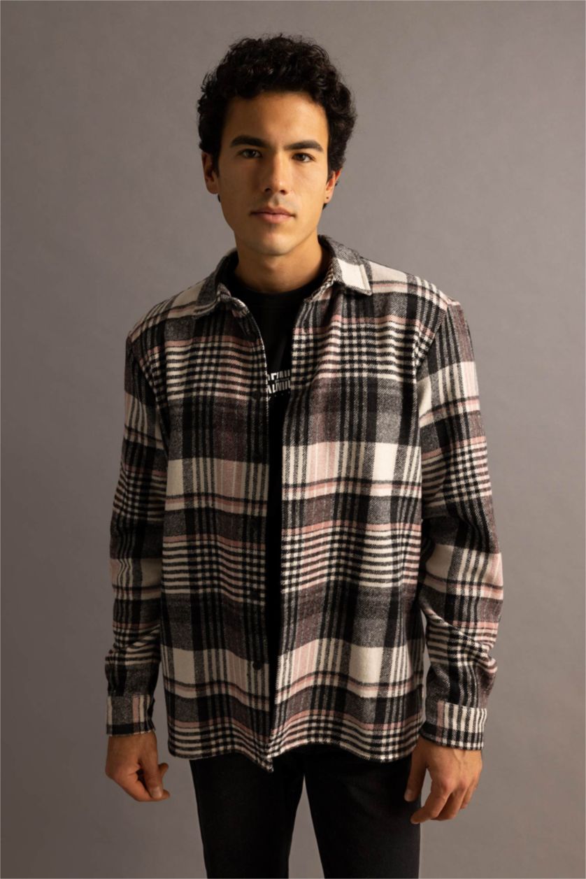 Ерлер Жеңіл сирень қалыпты пішім чек Ұзын жеңді көйлек