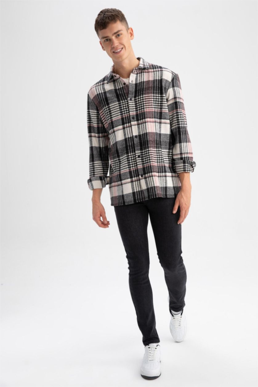 Ерлер Жеңіл сирень қалыпты пішім чек Ұзын жеңді көйлек