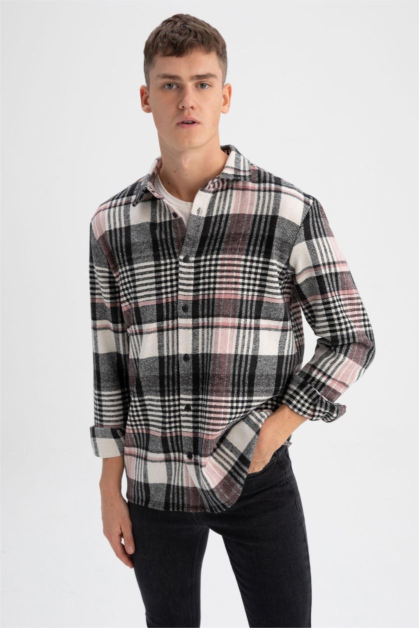 Ерлер Жеңіл сирень қалыпты пішім чек Ұзын жеңді көйлек