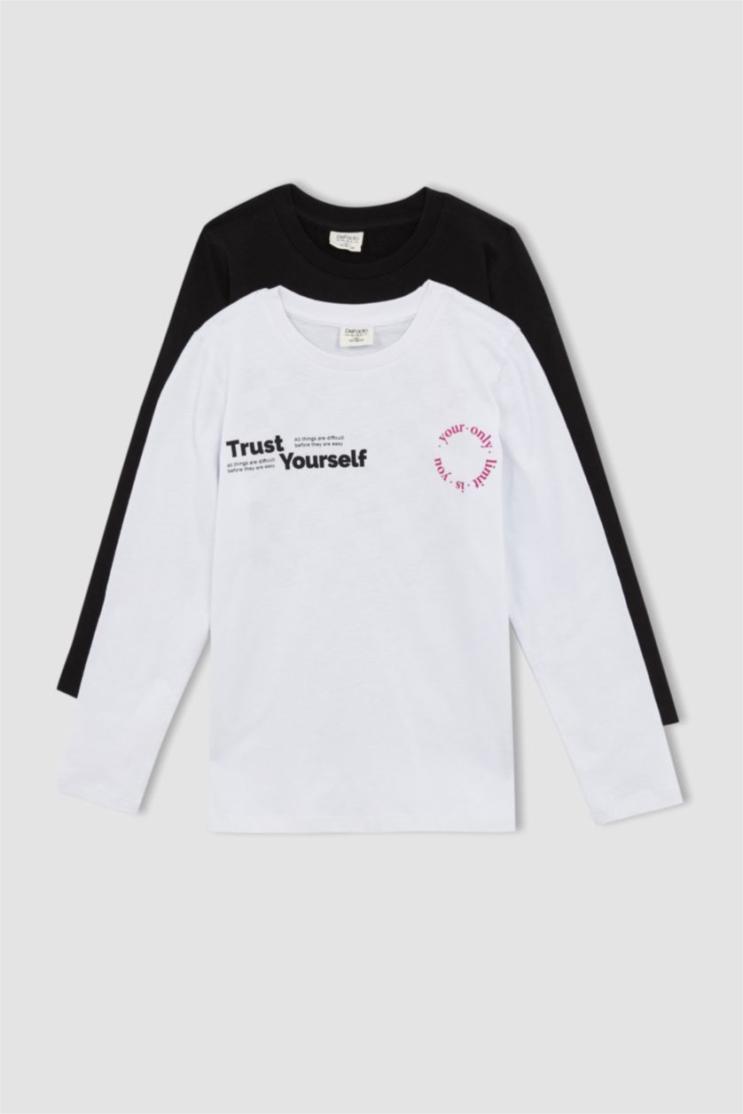 BOYS & TEENS White Boy 2 Pack Regular Fit Long Sleeve Printed T-Shirt